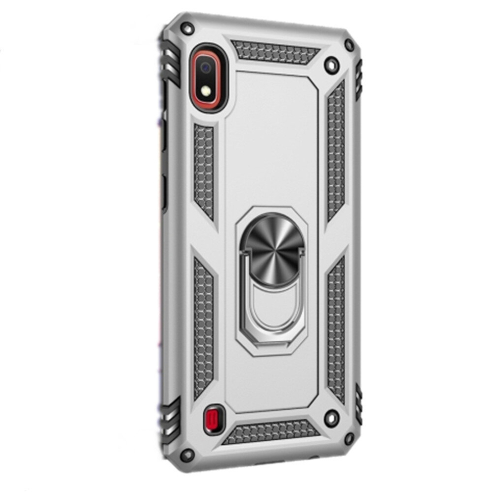 2Pcs Armor Shockproof Tpu + Pc Protective Case For Galaxy A10, With 360 Degree Rotation Holder (Silver) Silver 8881471522022