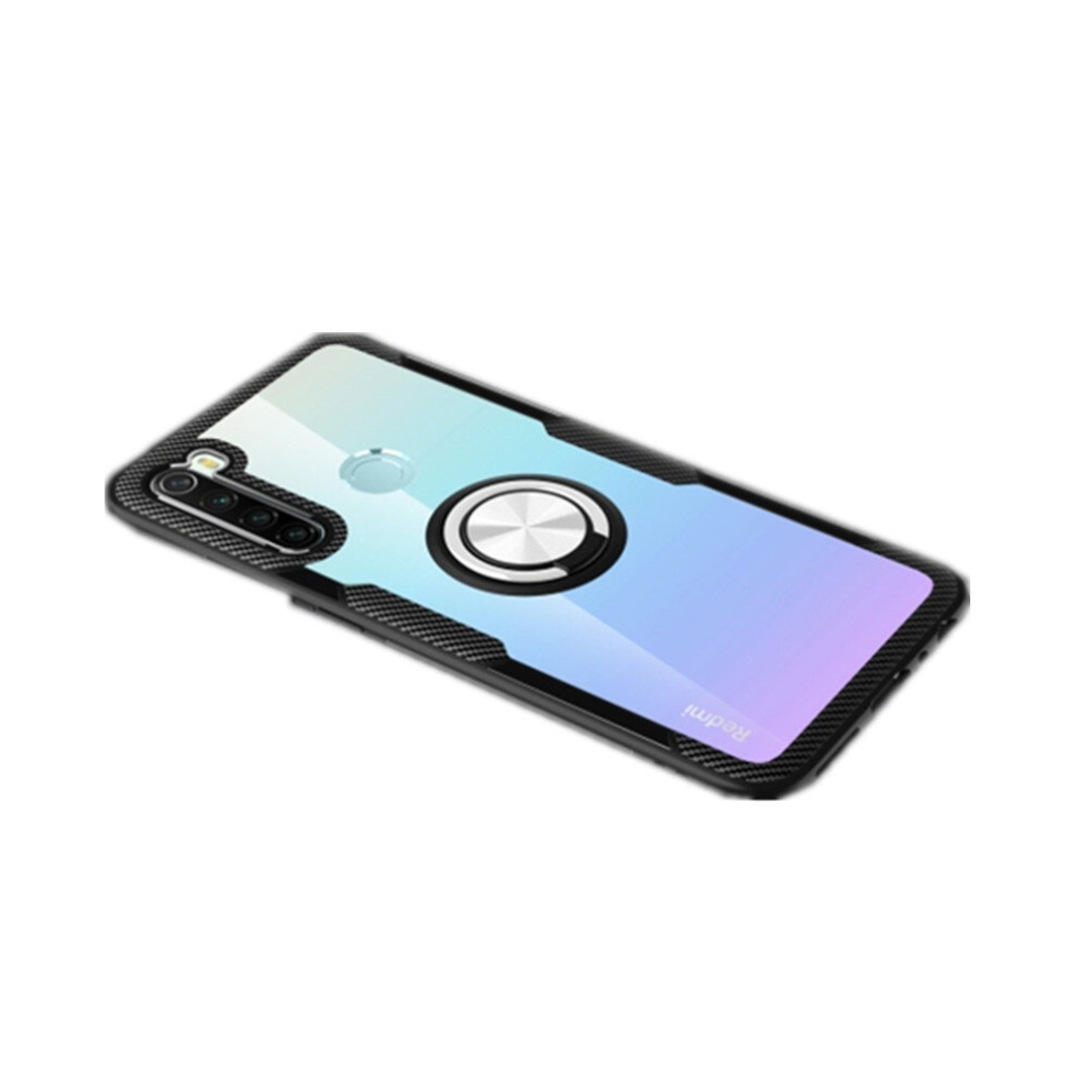 For Xiaomi Redmi Note 8 Shockproof Tpu + Acrylic Protective Case With Metal Ring Holder(Silver ) Black 8881471522121