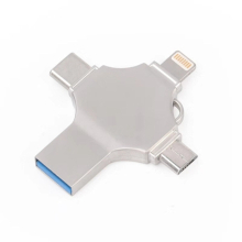 Cross 4 In 1 128Gb 8 Pin + Micro Usb + Usb-C / Type-C + Usb 3.0 Metal Flash Disk(Silver)