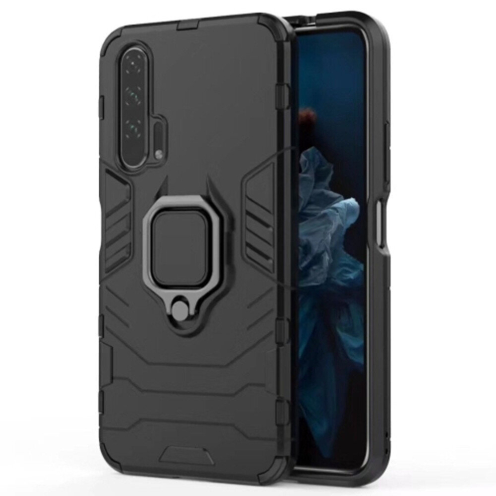 2Pcs Pc + Tpu Shockproof Protective Case For Huawei Honor 20 Pro, With Magnetic Ring Holder (Black) Black 8881471527089