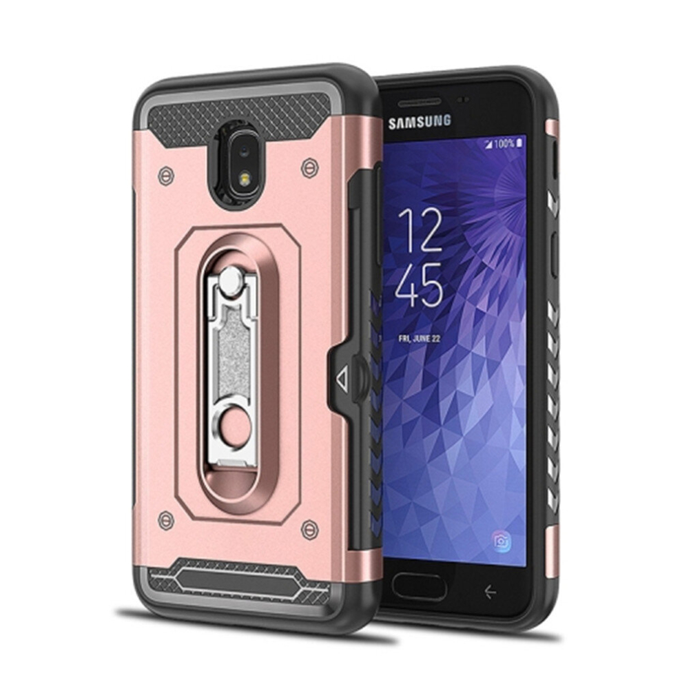 2Pcs Shockproof Pc + Tpu Case For Galaxy J7 (2018), With Holder(Rosegold) 8881471527508