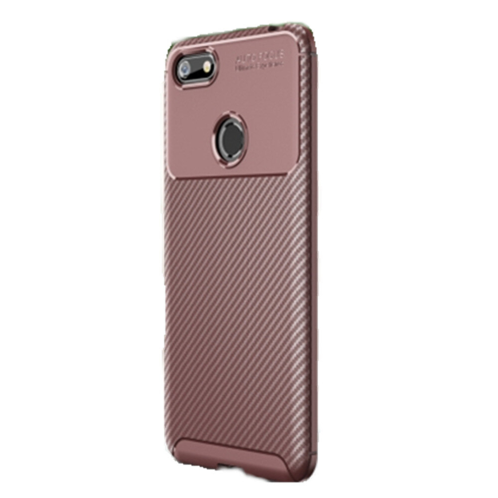 2Pc For Motorola Moto E6 Play Carbon Fiber Texture Shockproof Tpu Case(Brown) Brown 8881471524637