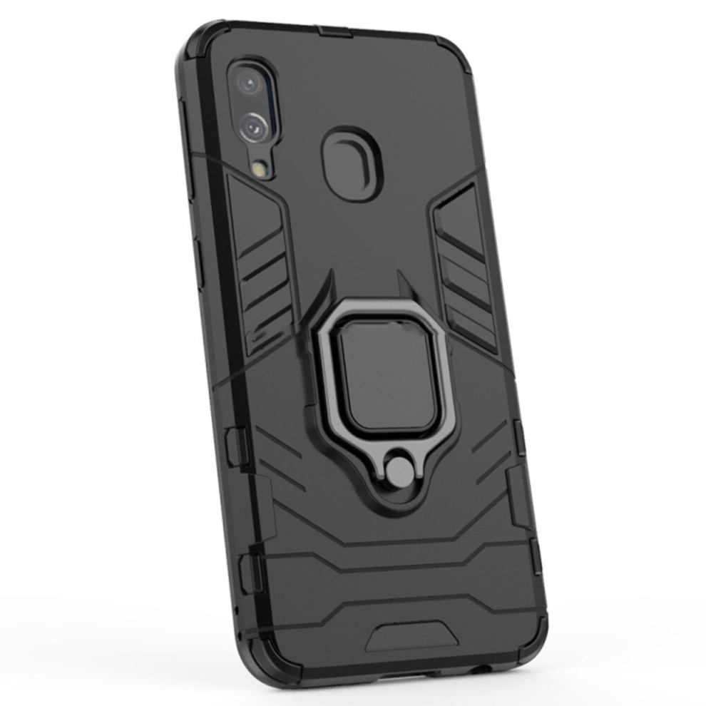 2Pc Pc + Tpu Shockproof Protective Case For Galaxy A40, With Magnetic Ring Holder (Black) Black 8881471525115