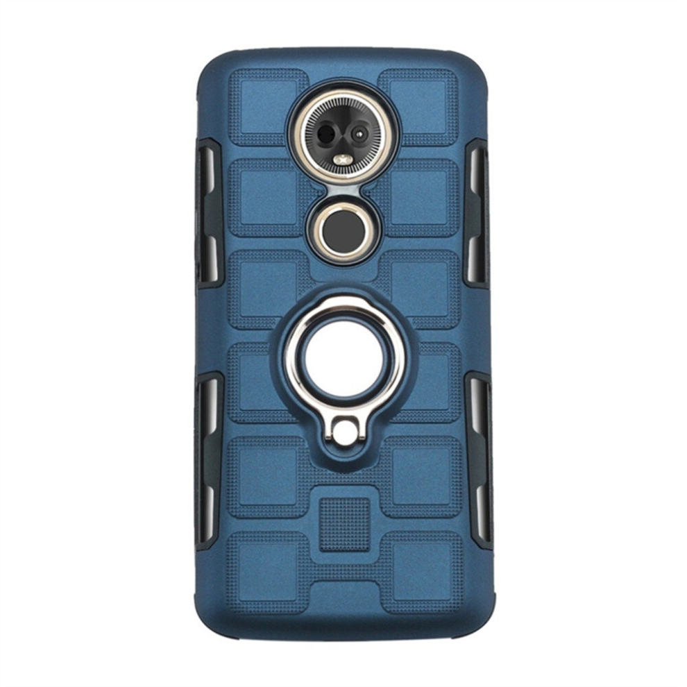 For Motorola Moto E5 Plus Us Version 2 In 1 Cube Pc + Tpu Protective Case With 360 Degrees Rotate Silver Ring Holder(Navy Blue) Blue,Silver 8881471523968