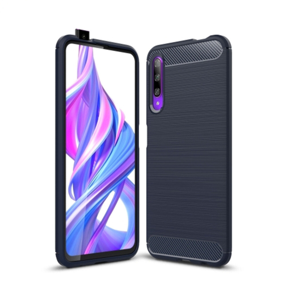 2 Pcs Brushed Texture Carbon Fiber Tpu Case For Huawei Honor 9X / 9X Pro(Navy ) Blue 8881471525375
