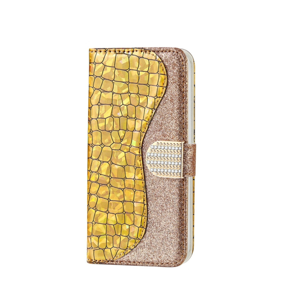 Laser Glitter Powder Matching Crocodile Texture Horizontal Flip Leather Case For Galaxy A30 With Card Slots & Holder (Gold) Gold 8881471527782