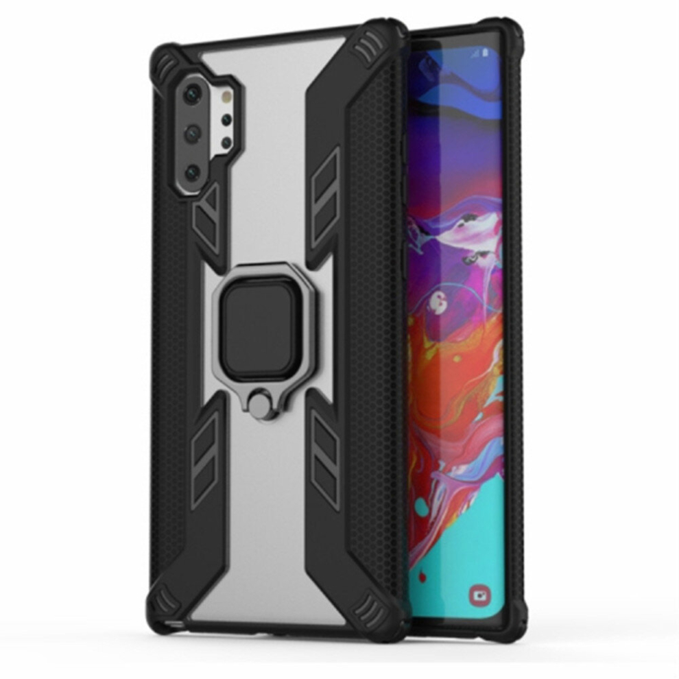 2Pcs Iron Warrior Shockproof Pc + Tpu Protective Case For Galaxy Note10+ / Note10+ 5G, With Ring Holder(Black) Black 8881471522466