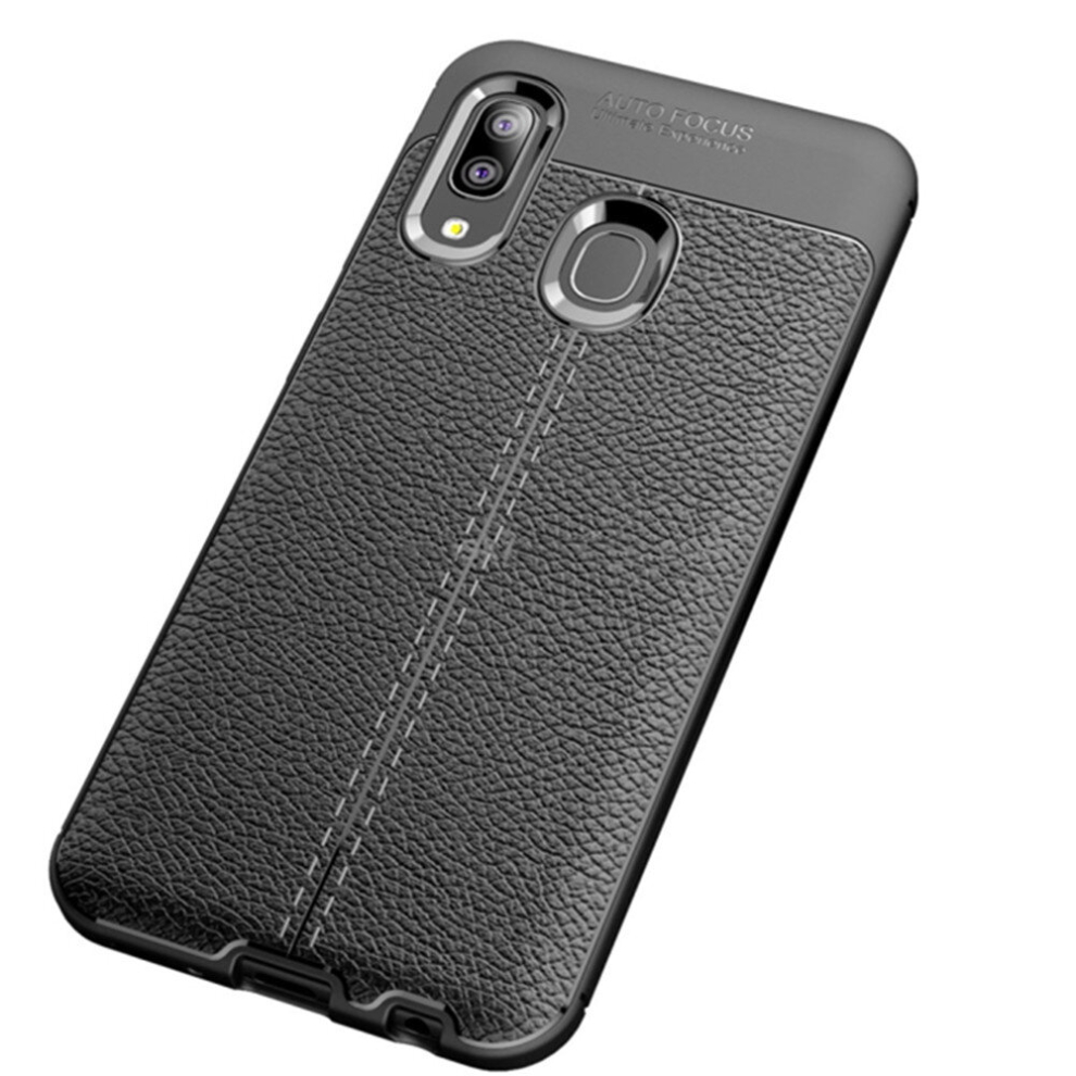 2 Pcs Litchi Texture Tpu Shockproof Case For Galaxy A20e (Black) Black 8881471523418