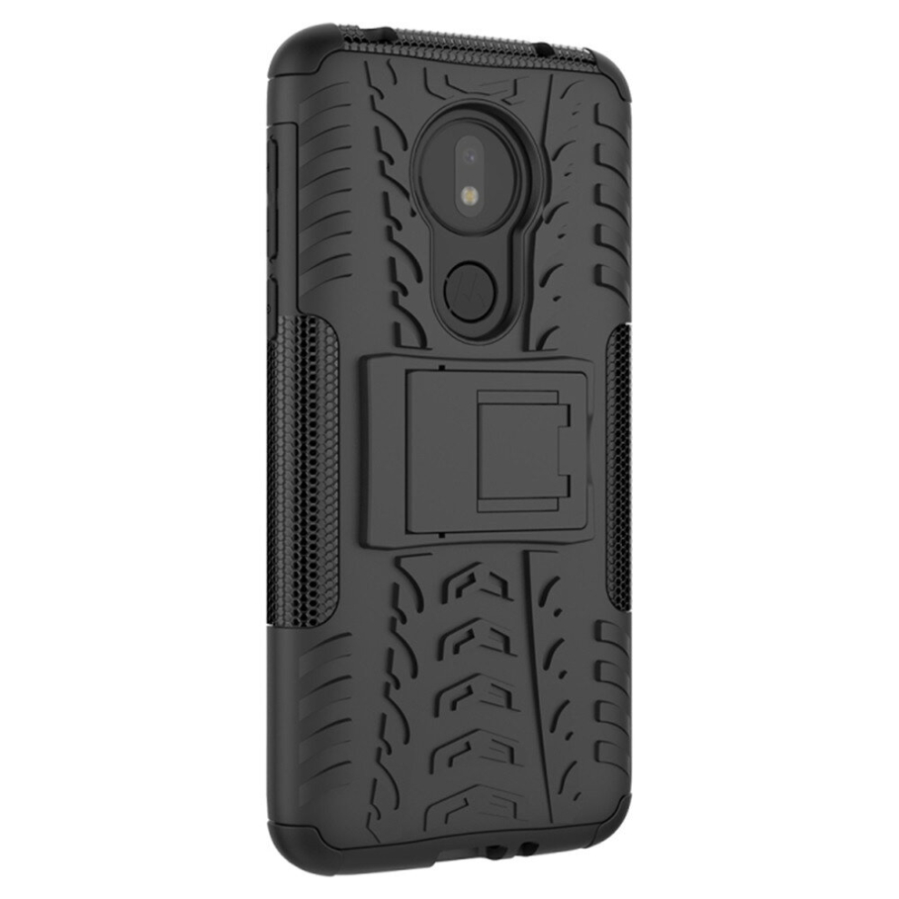2 Pcs Tpu+Pc Shockproof Phone Case For Motorola Moto G7 Power, With Holder (Black) Black 8881471526891