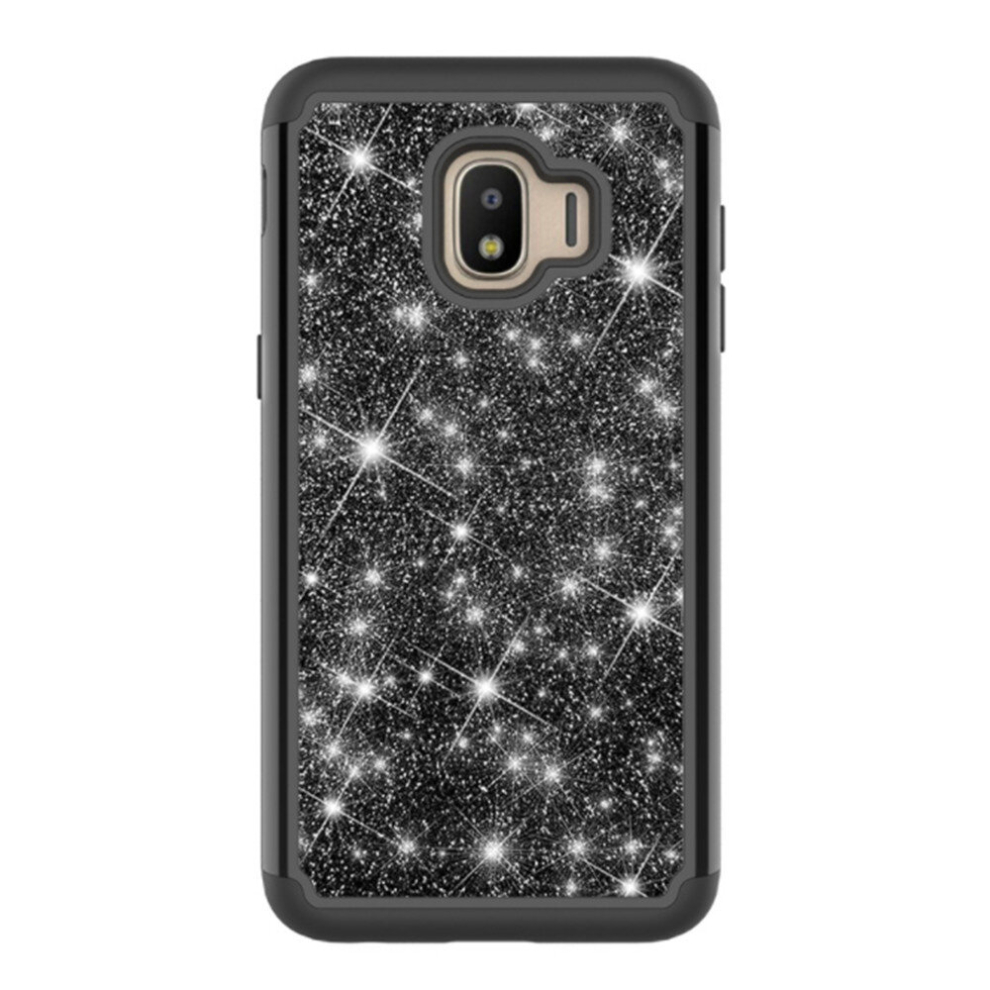 2Pc Glitter Powder Contrast Skin Shockproof Silicone + Pc Protective Case For Galaxy J2 Core (Black) Black 8881471523890