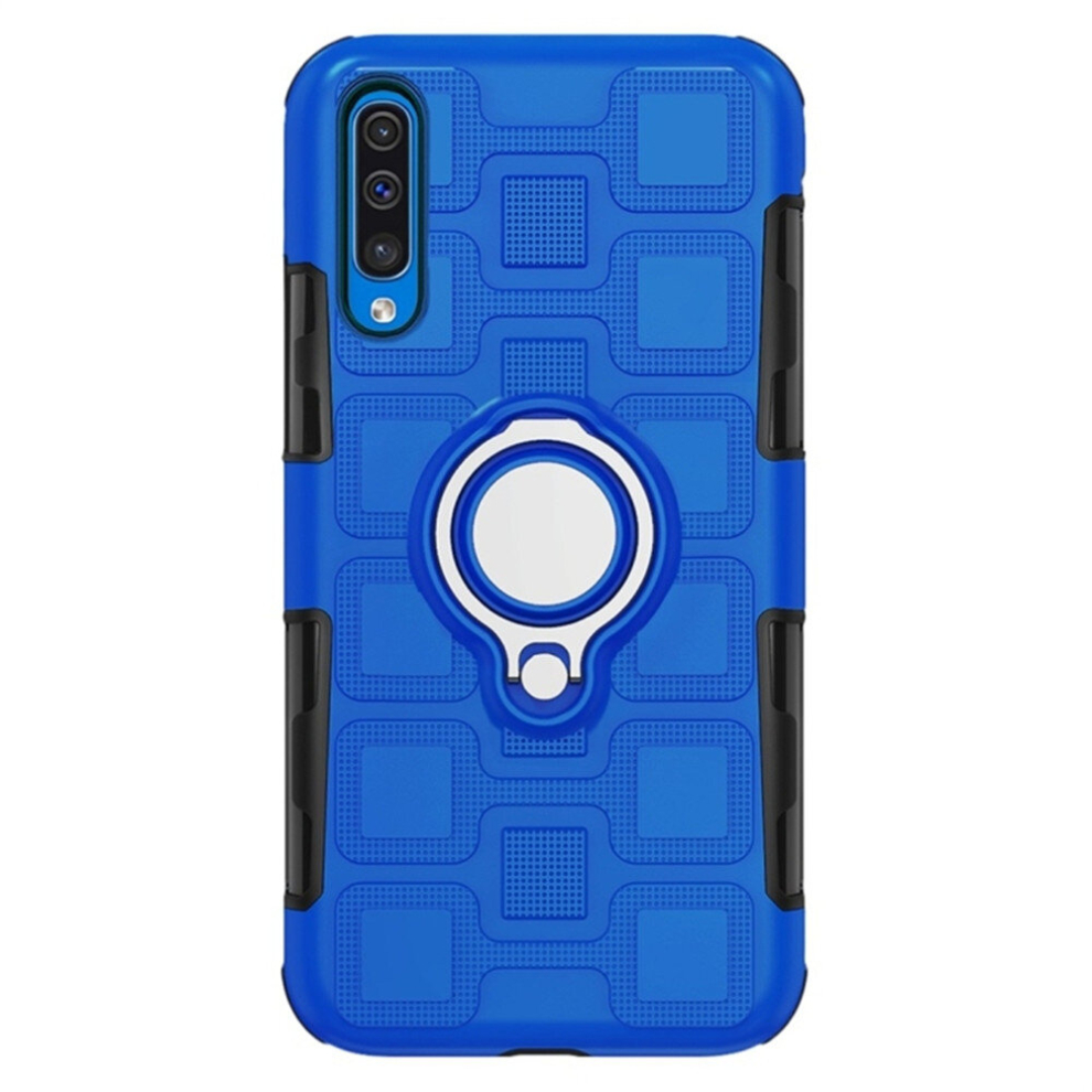 2 Pcs For Galaxy A50 2 In 1 Cube Pc + Tpu Protective Case With 360 Degrees Rotate Ring Holder Silver 8881471526808