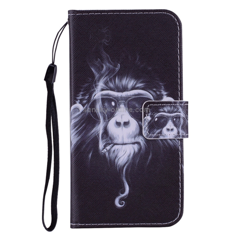Chimpanzee Pattern Colored Drawing Horizontal Flip Leather Case For Galaxy S10, With Holder & Card Slots & Wallet & Lanyard 8881471529441