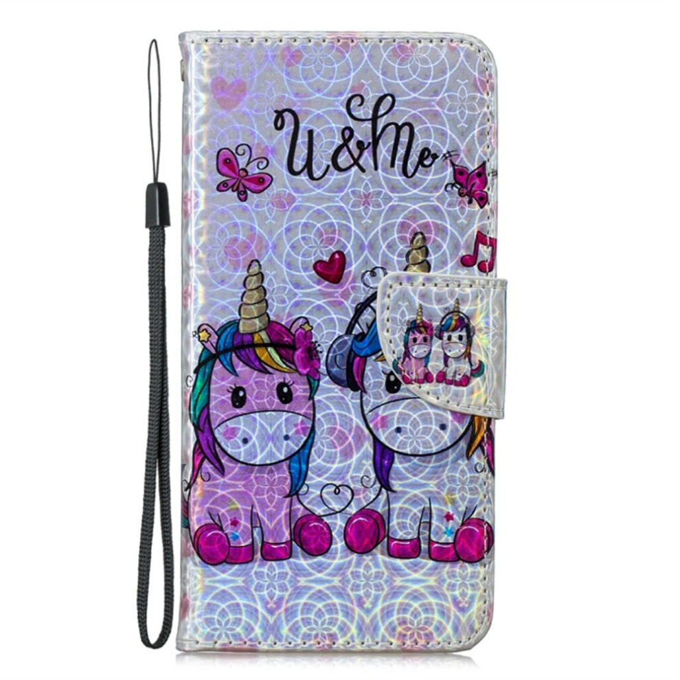 Dazzle Laser Coloured Drawing Horizontal Flip Leather Case With Holder & Card Slots & Wallet & Lanyard For Huawei Y6 (2019) / Honor 8A(Two Unicorns) 8881471525382