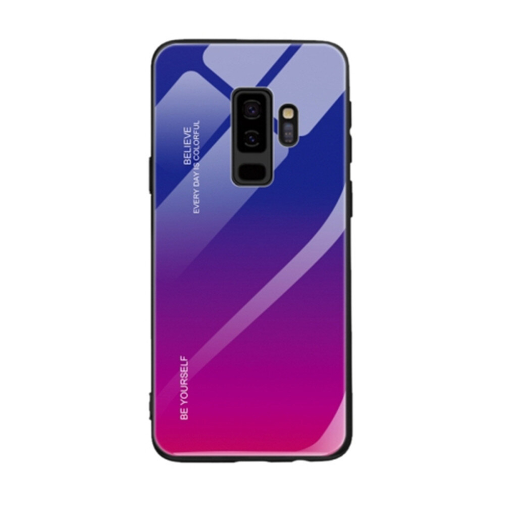 2Pcs For Galaxy S9 Gradient Color Glass Case(Red ) Blue 8881471530669