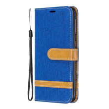 Color Matching Denim Texture Leather Case for Samsung Galaxy A20E, with Holder & Card Slots & Wallet & Lanyard(Blue)
