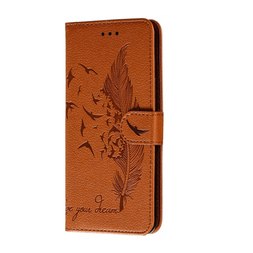 For Galaxy A20s Feather Pattern Litchi Texture Horizontal Flip Leather Case With Holder & Wallet & Card Slots(Brown) Brown 8881471531987