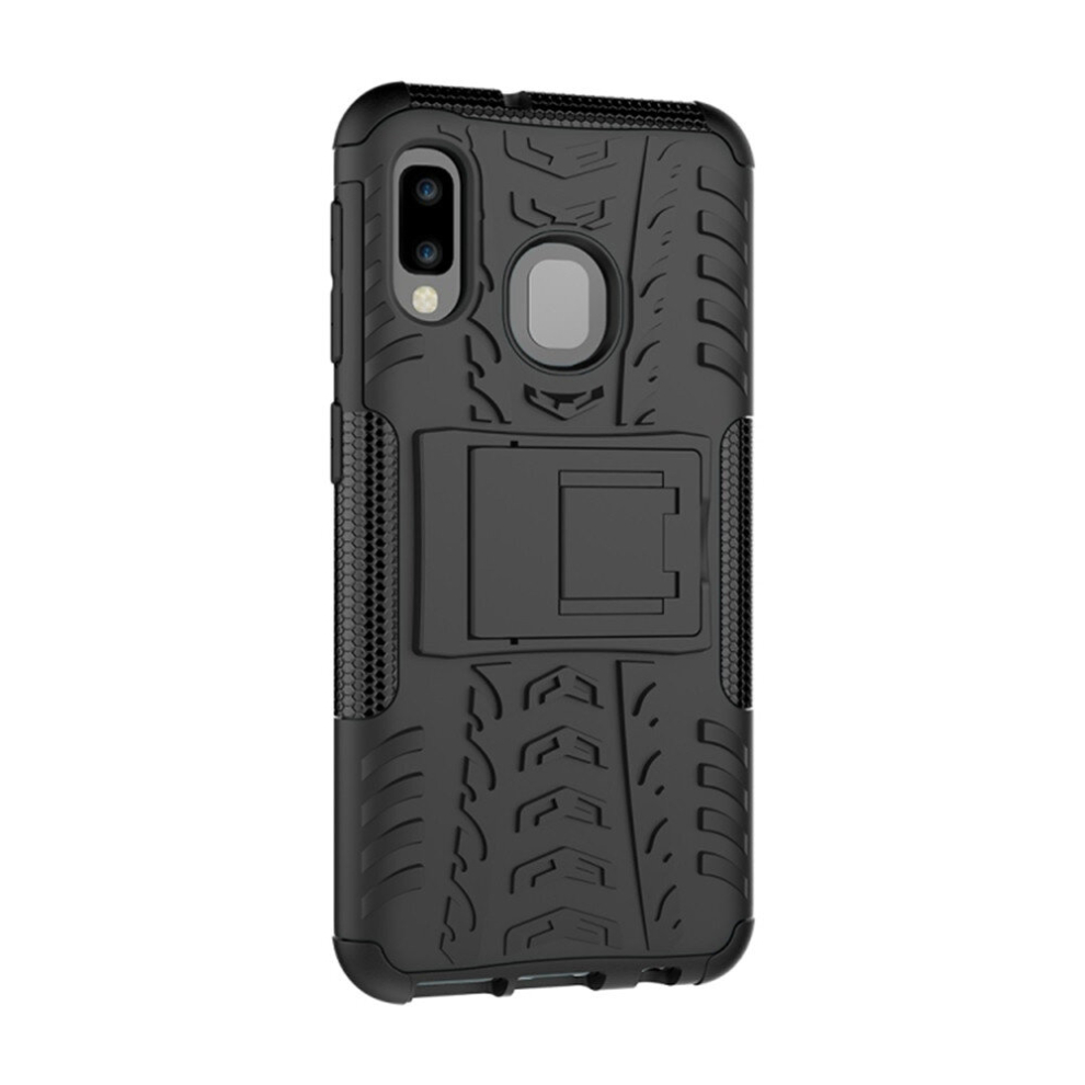 2Pcs Tire Texture Tpu+Pc Shockproof Case For Galaxy A20e / A10e, With Holder (Black) Black 8881471530881