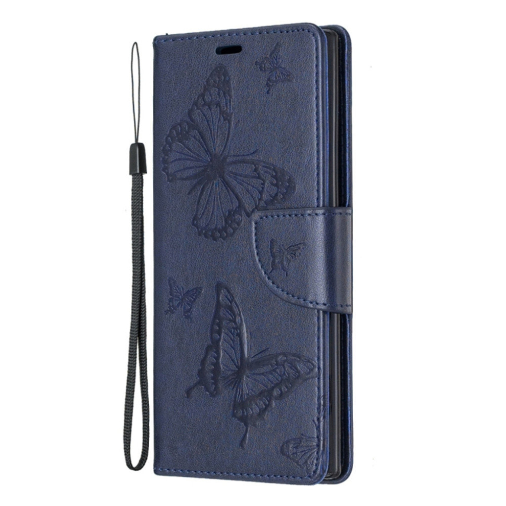 Two Butterflies Embossing Pattern Horizontal Flip Leather Case With Holder & Card Slot & Wallet & Lanyard For Galaxy Note10(Dark ) Blue 8881471523548