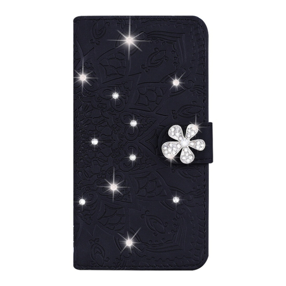 For Galaxy A30 / A20 Calf Pattern Diamond Mandala Double Folding Design Embossed Leather Case With Wallet & Holder & Card Slots(Black) Black 8881471533691