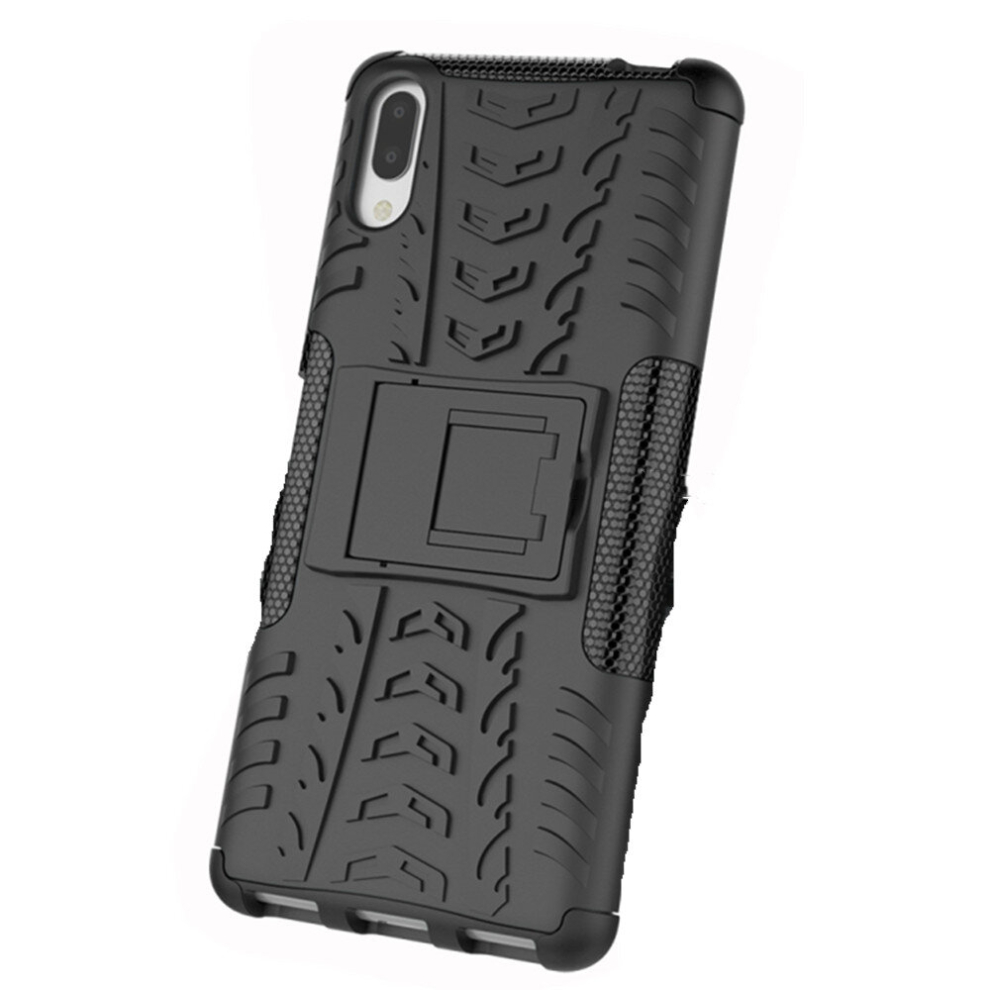 2Pc Tire Texture Tpu+Pc Shockproof Case For Sony Xperia L3, With Holder (Black) Black 8881471533295