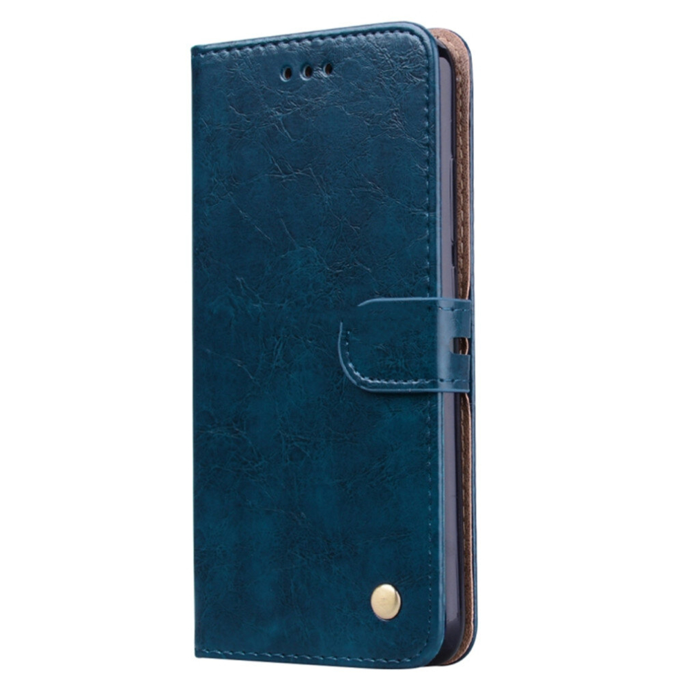 Business Style Oil Wax Texture Horizontal Flip Leather Case For Xiaomi Redmi Note7, With Holder & Card Slots & Wallet(Blue) Blue 8881471529922