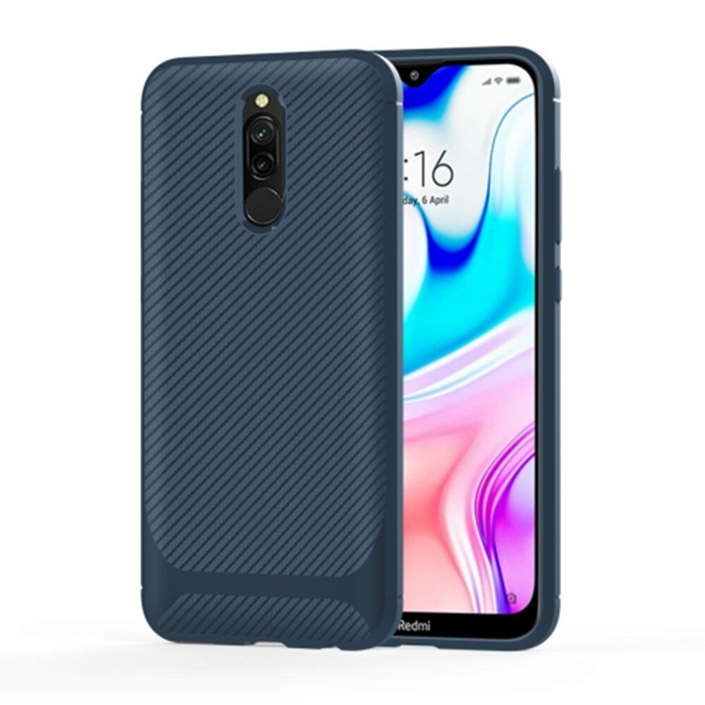 3Pcs For Xiaomi Redmi 8 Carbon Fiber Texture Shockproof Tpu Protective Case(Blue) Blue 8881471529236