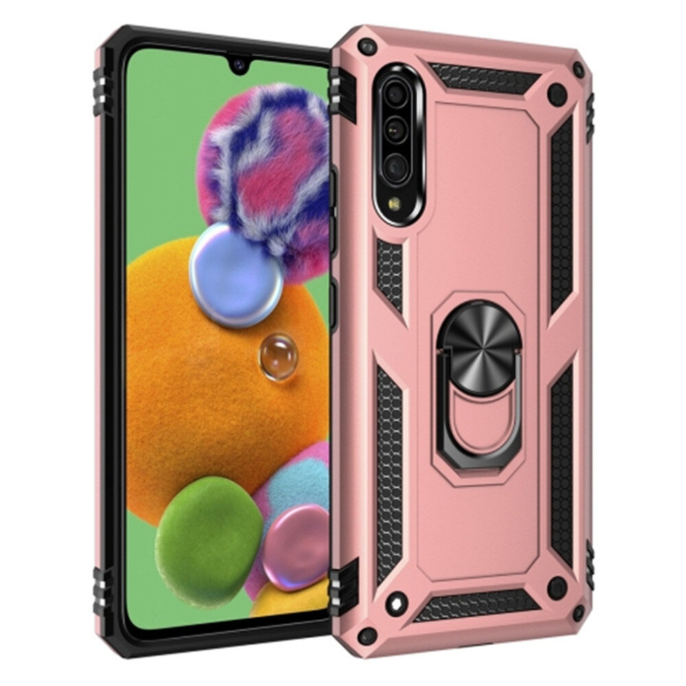 2Pcs For Galaxy A90 5G Armor Shockproof Tpu + Pc Protective Case With 360 Degree Rotation Holder(Rose ) Gold 8881471530867