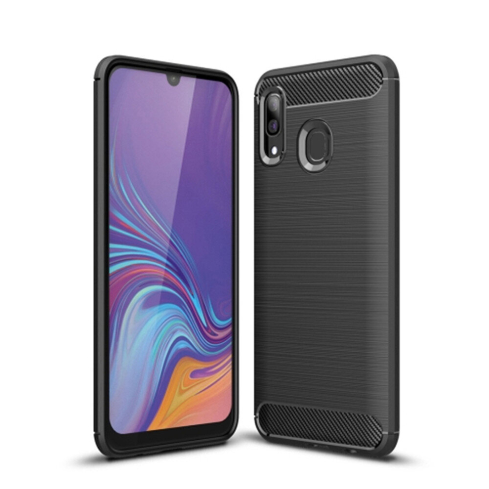 2 Pcs Brushed Texture Carbon Fiber Shockproof Tpu Case For Galaxy A30(Black) Black 8881471530492