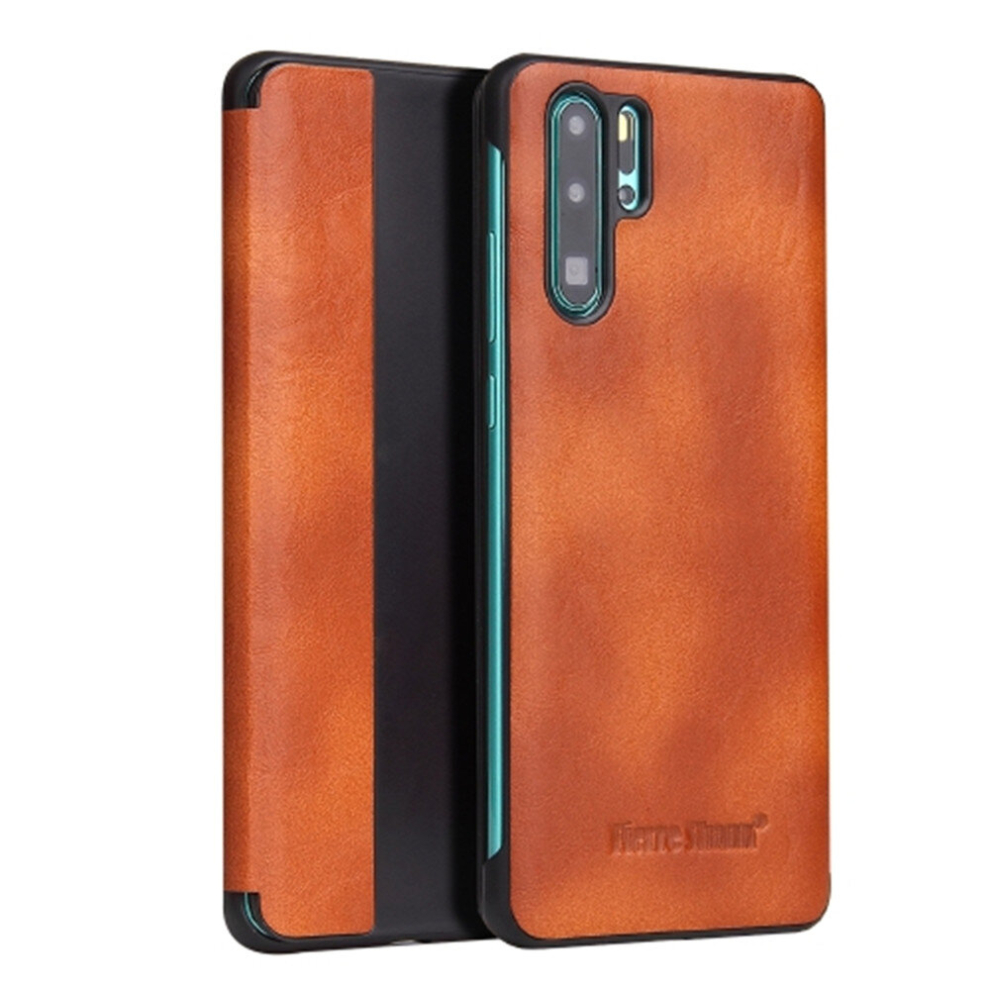 Fierre Shann Crazy Horse Texture Horizontal Flip Pu Leather Case For Huawei P30 Pro, With Smart View Window & Sleep Wake-Up Function(Brown) Brown 8881471525924