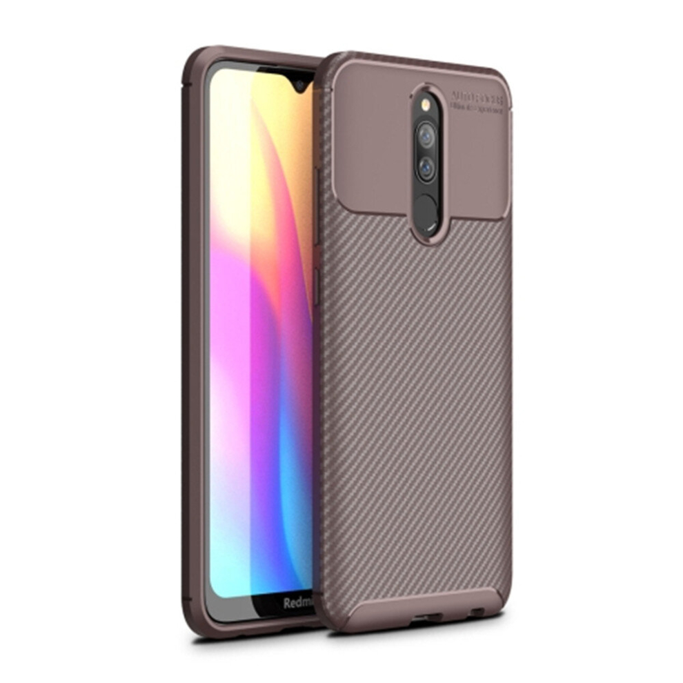 2Pcs For Xiaomi Redmi 8 Beetle Series Carbon Fiber Texture Shockproof Tpu Case(Brown) Brown 8881471530300