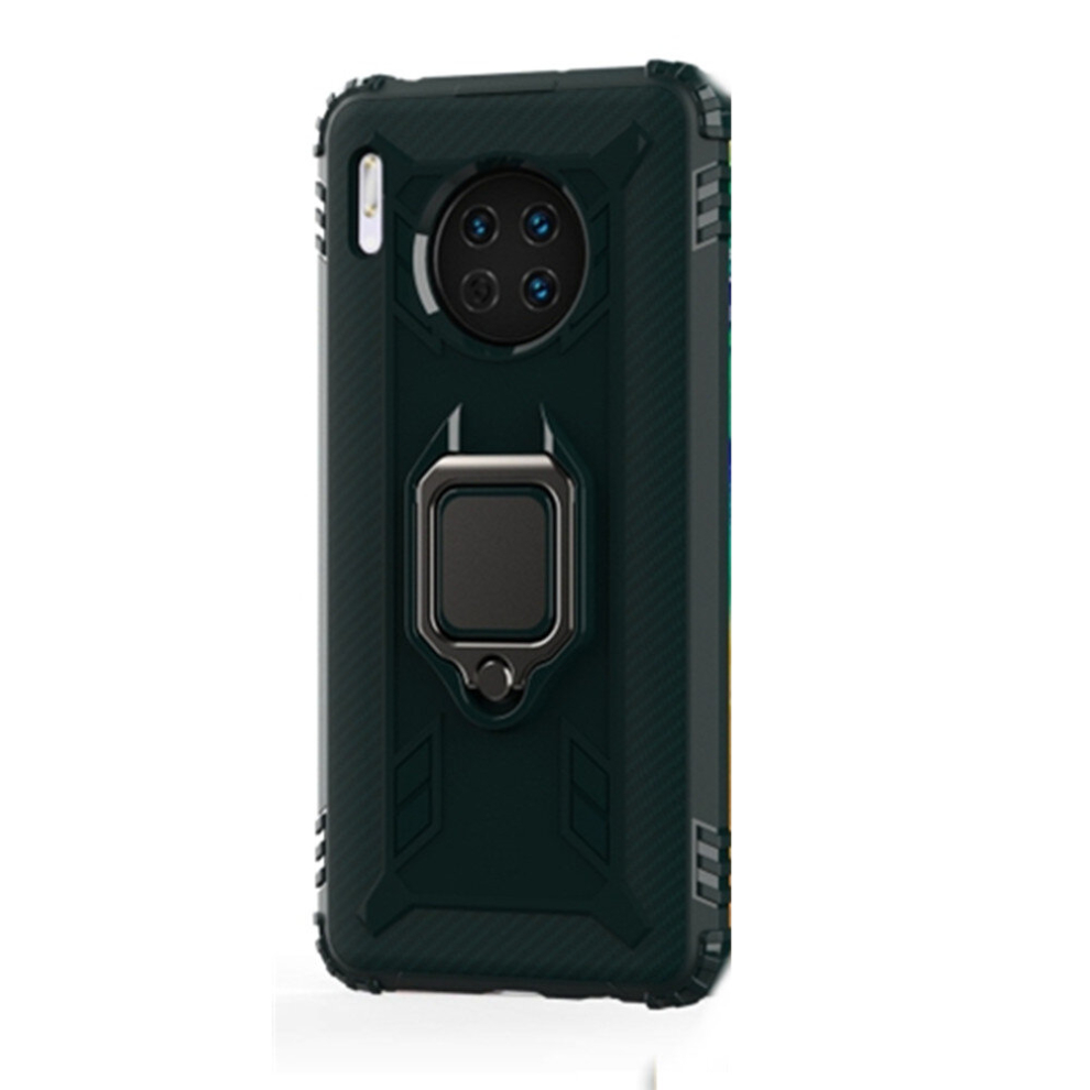 2Pc For Huawei Mate 30 Carbon Fiber Protective Case With 360 Degree Rotating Ring Holder(Green) Green 8881471532304