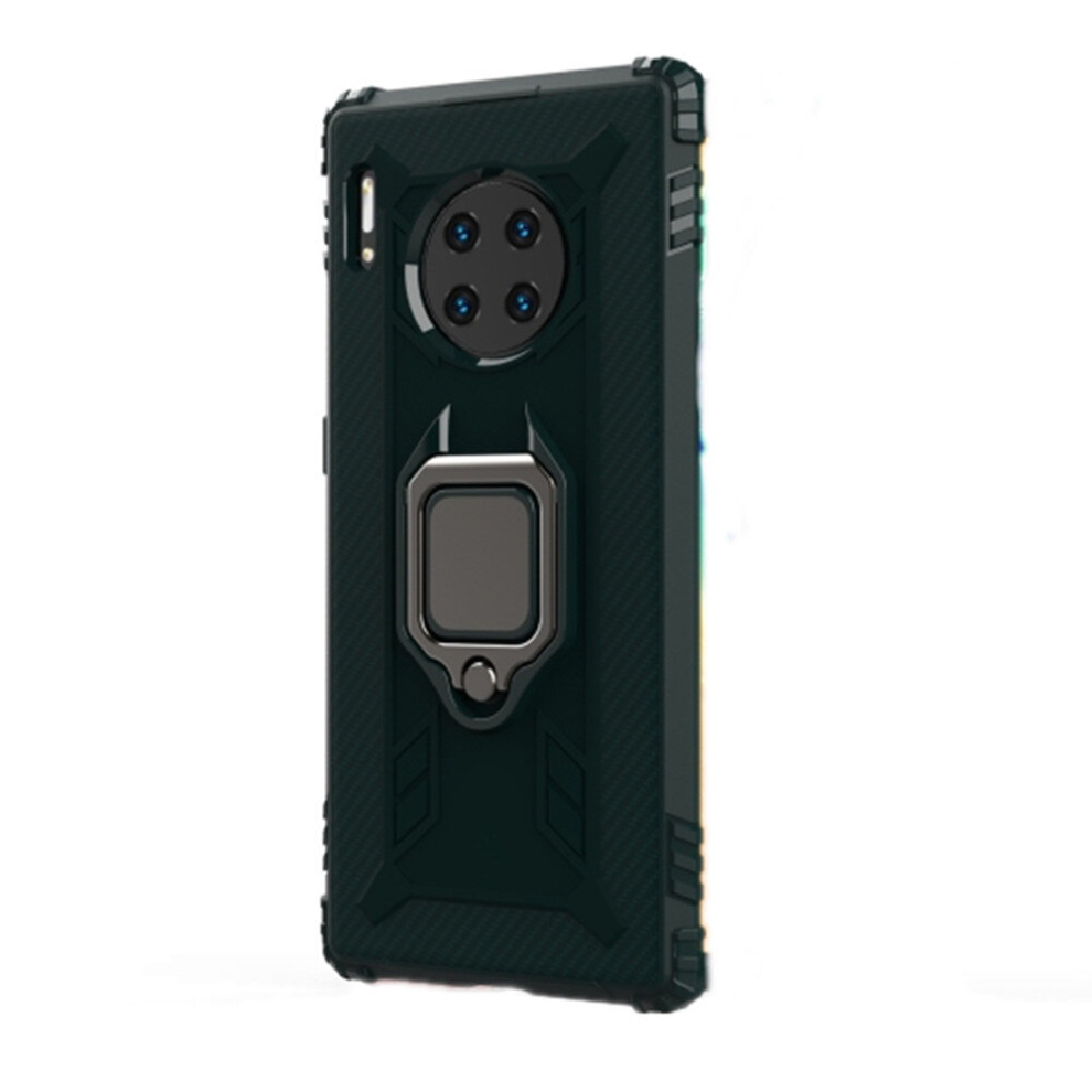 2Pcs For Huawei Mate 30 Pro Carbon Fiber Protective Case With 360 Degree Rotating Ring Holder(Green) Green 8881471530935