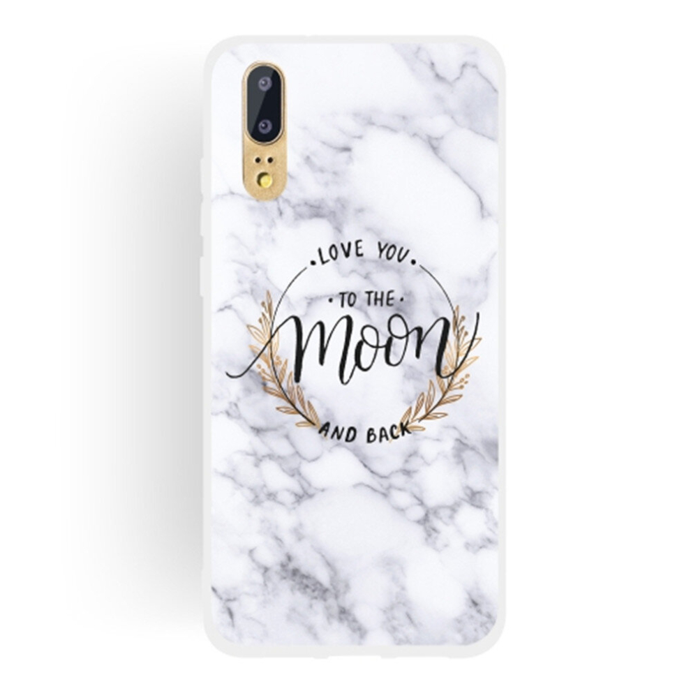 Moon Text Semi-Transparent Tpu Marble Phone Case For Huawei P20 8881471530379