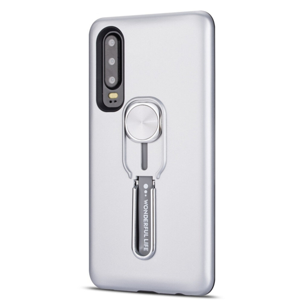 2 Pcs For Huawei P30 Shockproof Tpu + Pc Protective Case With Holder(Silver) Silver 8881471526822