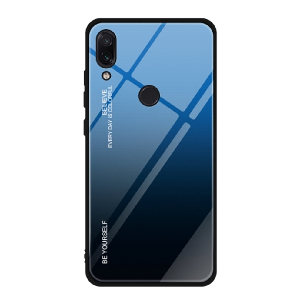 For Xiaomi Redmi Note 7 Gradient Color Glass Case(Blue) Blue 8881471529342