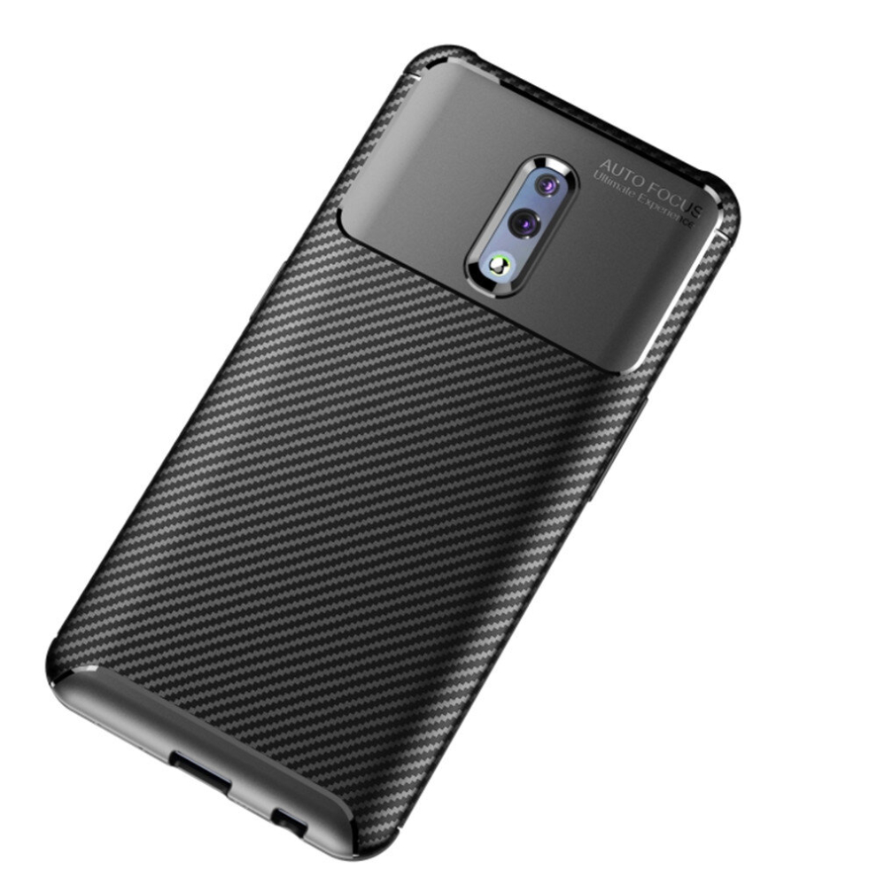 2Pcs Carbon Fiber Texture Shockproof Tpu Case For Oppo Reno (Black) Black 8881471532267