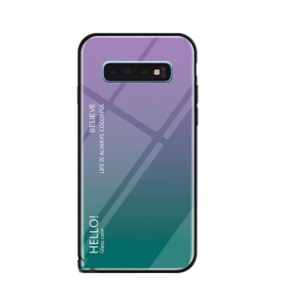 2Pc Gradient Color Glass Protective Case For Galaxy S10 (Purple) Purple 8881471529472