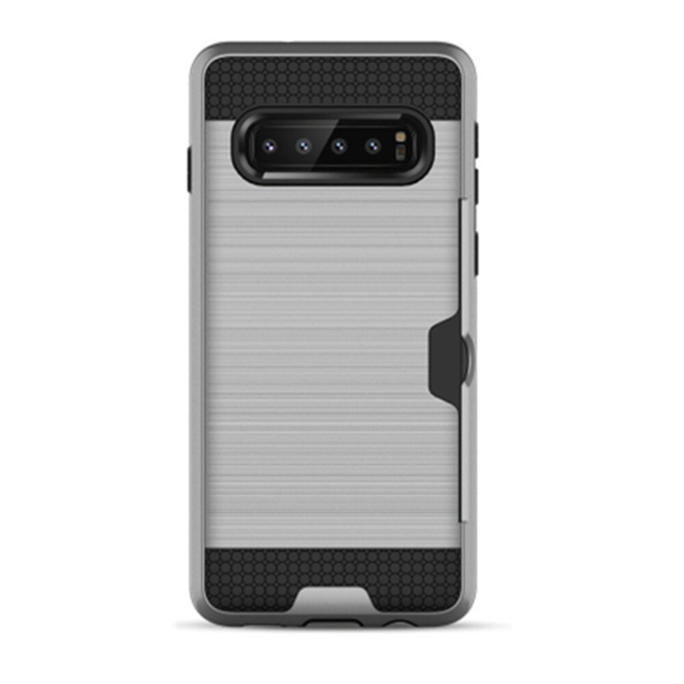 2Pc Brushed Texture Pc + Tpu Protective Case For Galaxy S10+, With Card Slot (Silver) Silver 8881471526556