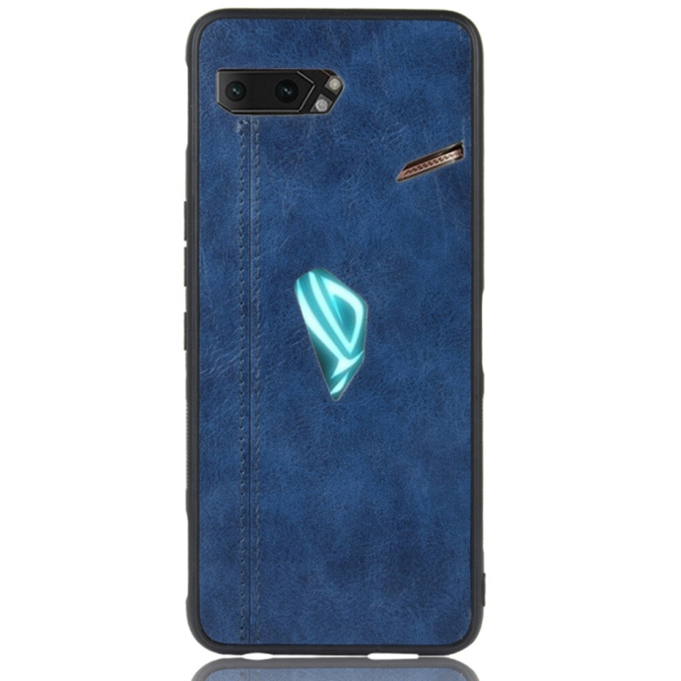2 Pcs For Asus Rog Phone Ii Zs660kl Shockproof Sewing Cow Pattern Skin Pc + Pu + Tpu Case(Blue) Blue 8881471531871