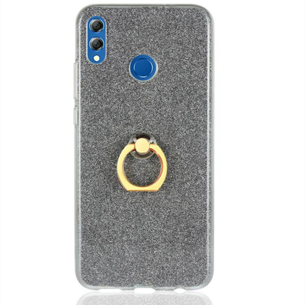 Glittery Powder Shockproof Tpu Protective Case For Huawei Honor 8X, With 360 Degree Rotation Ring Holder (Black) Black 8881471531437