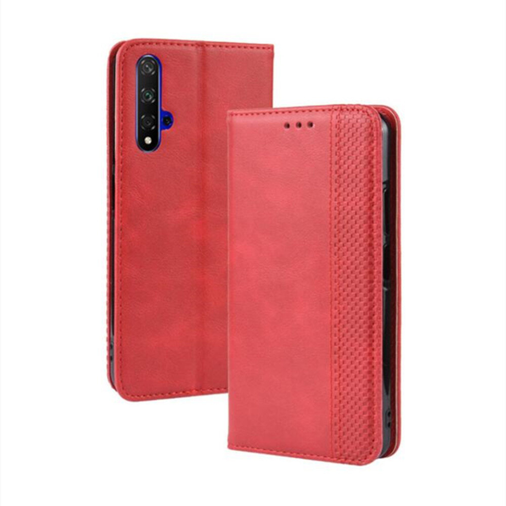 Magnetic Buckle Retro Crazy Horse Texture Horizontal Flip Leather Case For Huawei Nova 5T, With Holder & Card Slots & Photo Frame(Red) Red 8881471531550