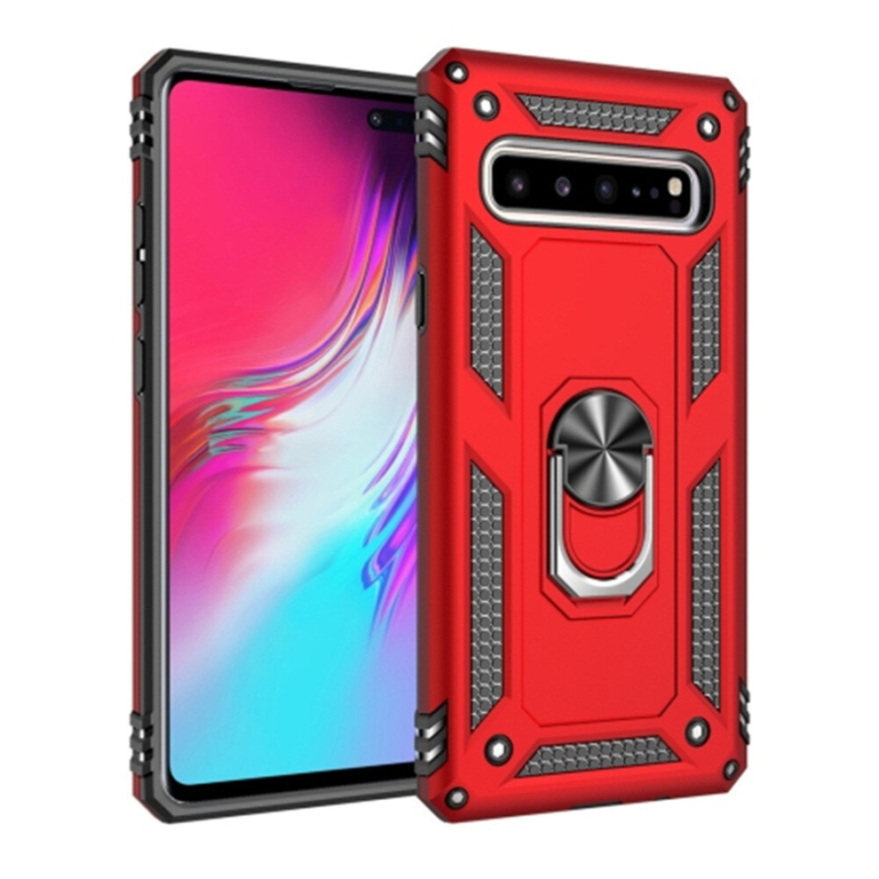 Armor Shockproof Tpu + Pc Protective Case For Galaxy S10 5G, With 360 Degree Rotation Holder (Red) Red 8881471528918