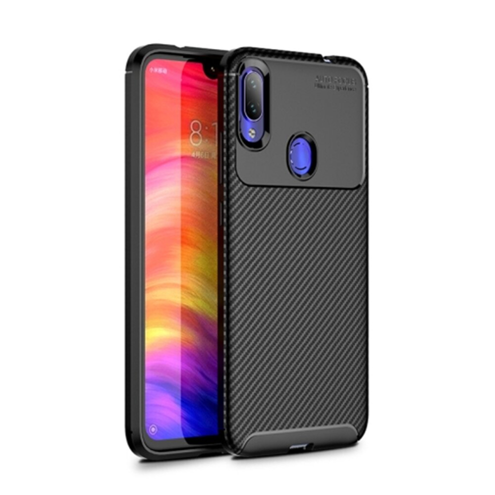 2Pcs Carbon Fiber Texture Shockproof Tpu Case For Xiaomi Redmi Note 7 (Black) Black 8881471528482