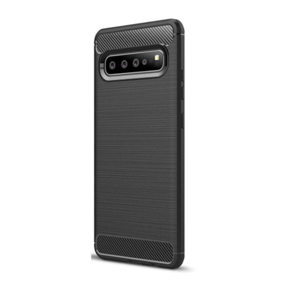 2 Pcs Brushed Texture Carbon Fiber Tpu Case For Galaxy S10 5G (Black) Black 8881471528659