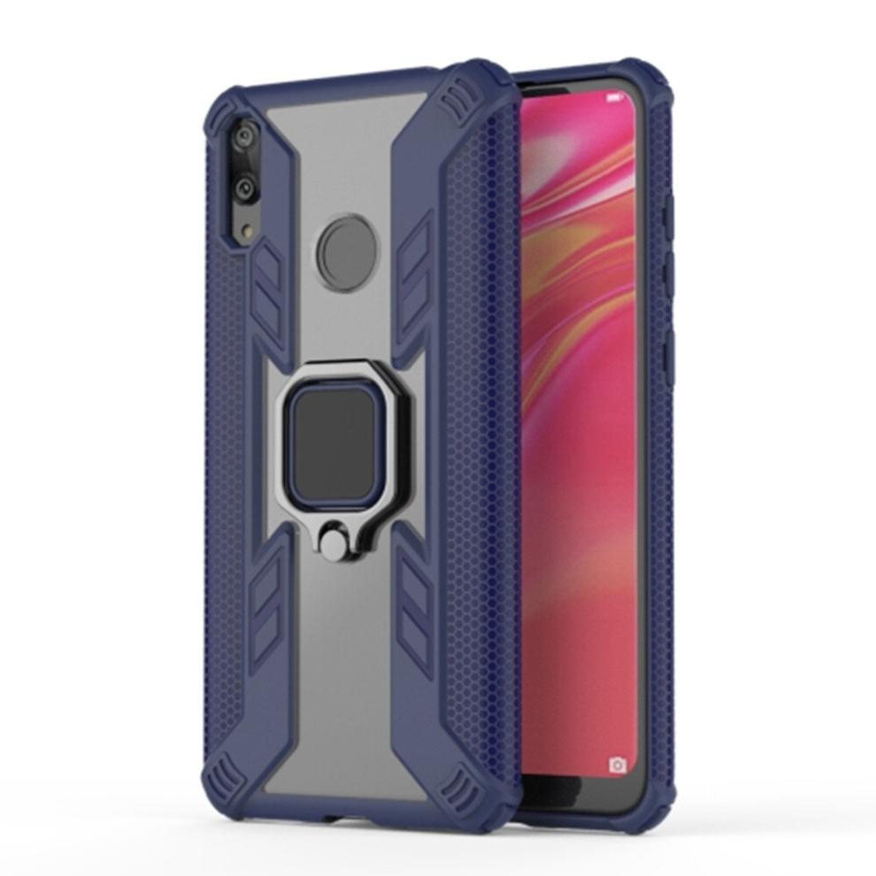 2Pcs Iron Warrior Shockproof Pc + Tpu Protective Case For Huawei Y7 2019, With Ring Holder(Navy ) Blue 8881471539440