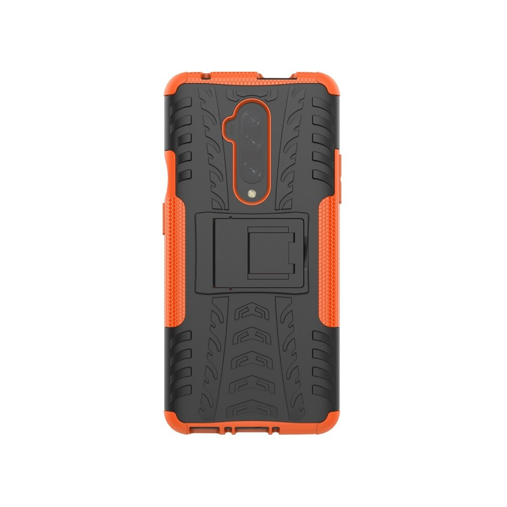 2Pcs For Oneplus 7T Pro Tire Texture Tpu+Pc Shockproof Case, With Holder(Orange) Orange 8881471536258