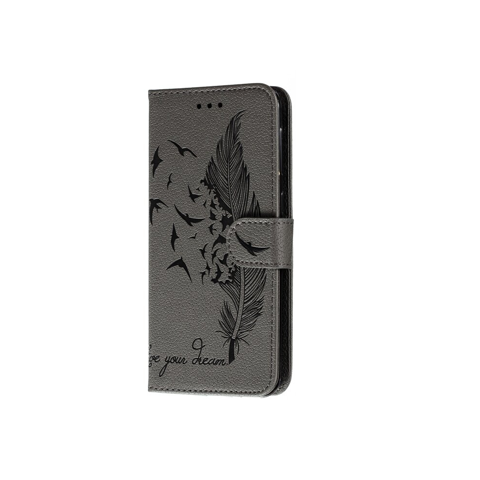 For Galaxy M30s Feather Pattern Litchi Texture Horizontal Flip Leather Case With Holder & Wallet & Card Slots(Gray) Gray 8881471534643