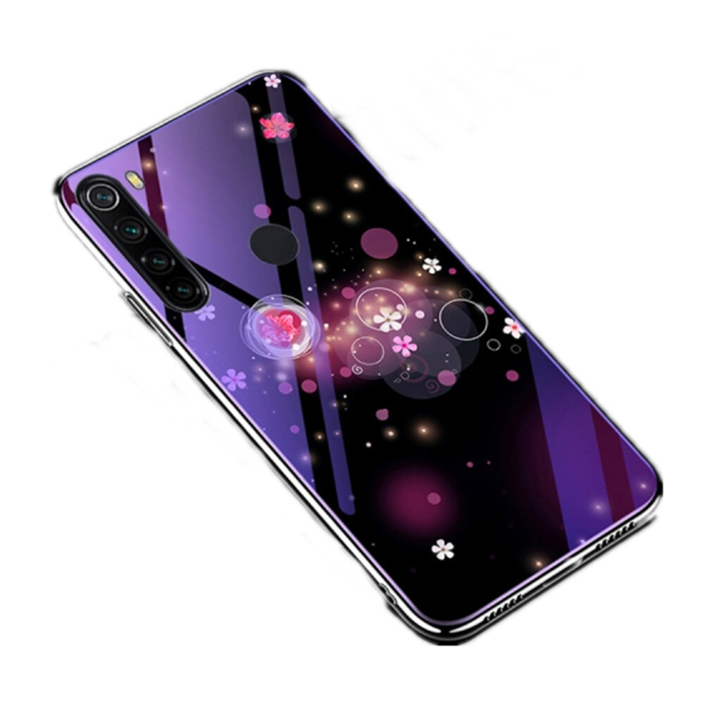 For Xiaomi Redmi Note 8 Electroplated Edge Light Glass Protective Case(Flowers) Blue 8881471534582