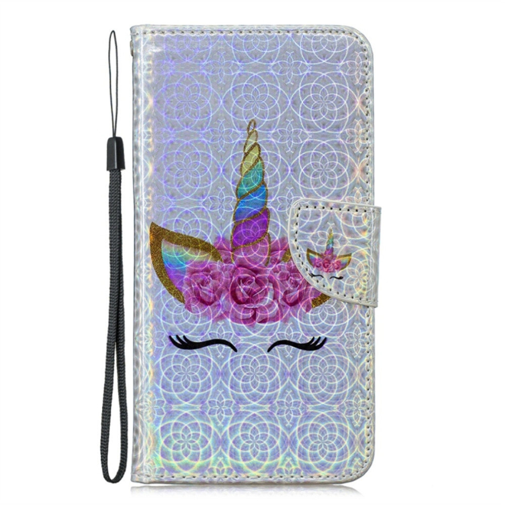 Dazzle Laser Coloured Drawing Horizontal Flip Leather Case With Holder & Card Slots & Wallet & Lanyard For Galaxy J6 Plus(Eyelash Unicorn) 8881471536524