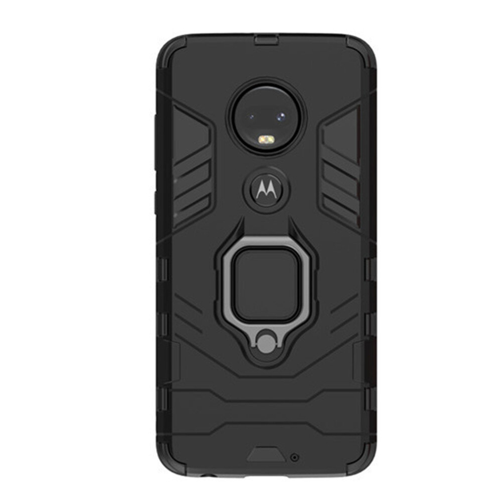 2Pc Pc + Tpu Shockproof Protective Case For Motorola Moto G7, With Magnetic Ring Holder (Black) Black 8881471535671